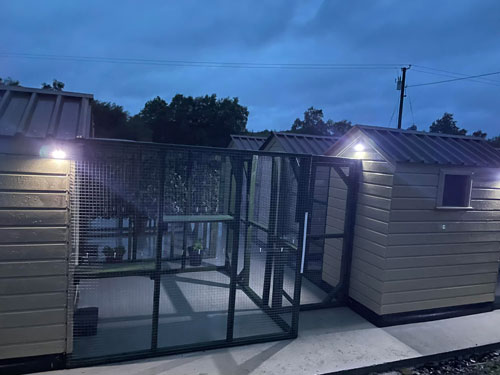 Image of our cattery houses at night